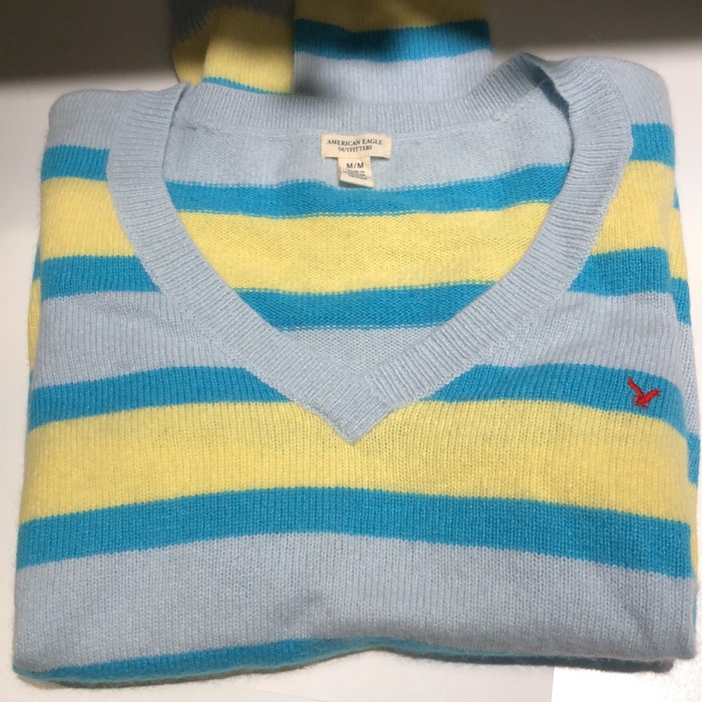 American Eagle Outfitters Striped V Neck Sweater - Picture 1 of 7